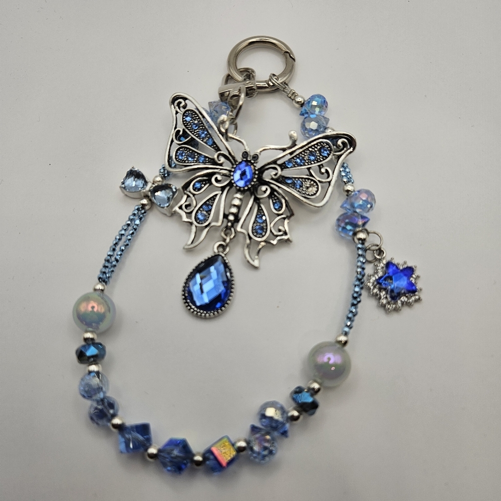 🦋 Blue Butterfly Phone Chain Keychain with Beads 🦋